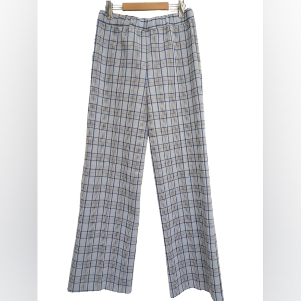 Vintage unisex wide leg high waisted blue plaid pull on trousers size M